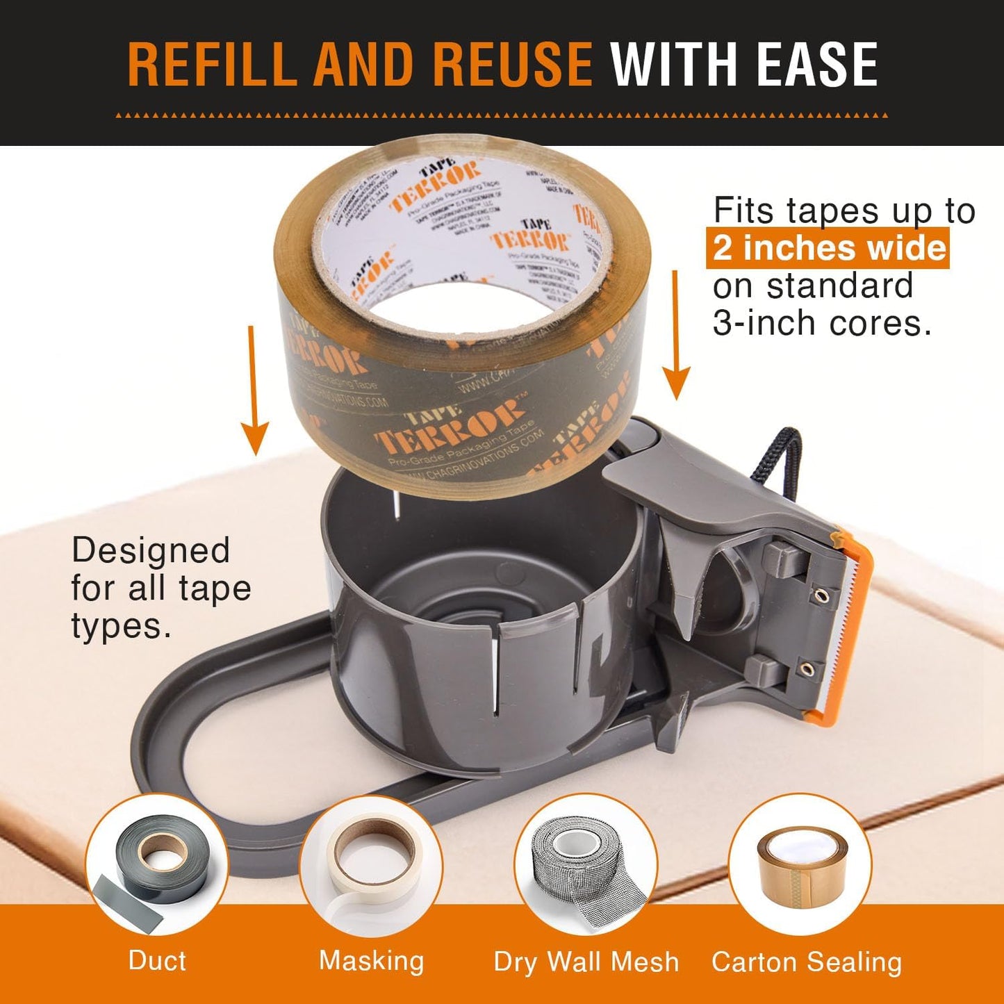 Clear Packing Tape with Dispenser (1 Roll) - Professional Grade for Boxes - Packaging, Shipping with Refillable Dispenser, Fits Standard Bulk Tapes Up to 2" Wide