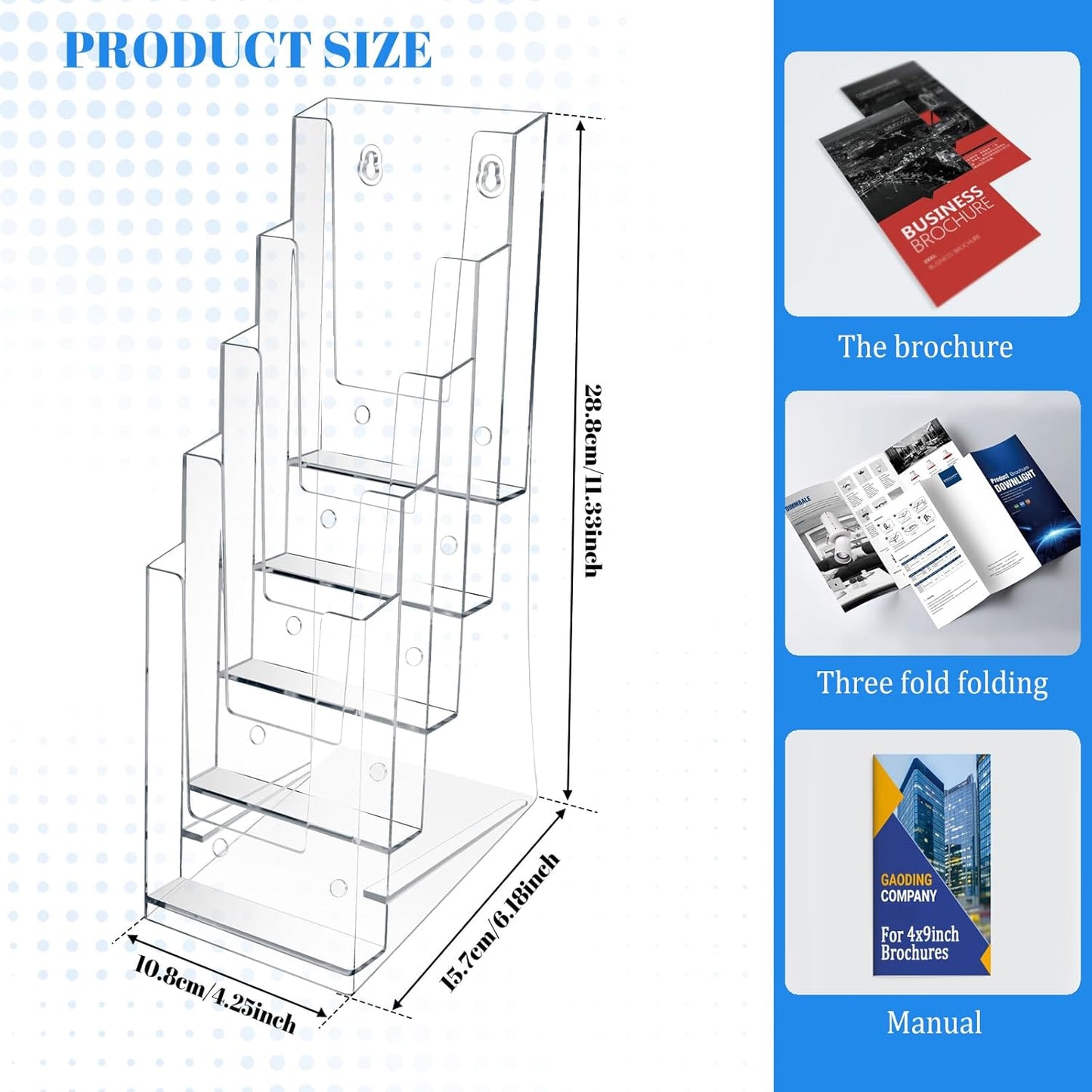 2 Pack Acrylic Brochure Holder 5 Tier Clear Brochure Display Flyer Holder 4.2"x11.3" inch Rack Brochure Holder Suitable for 4"x9" Brochures,Magazine Holder,Flyer Holder (2)