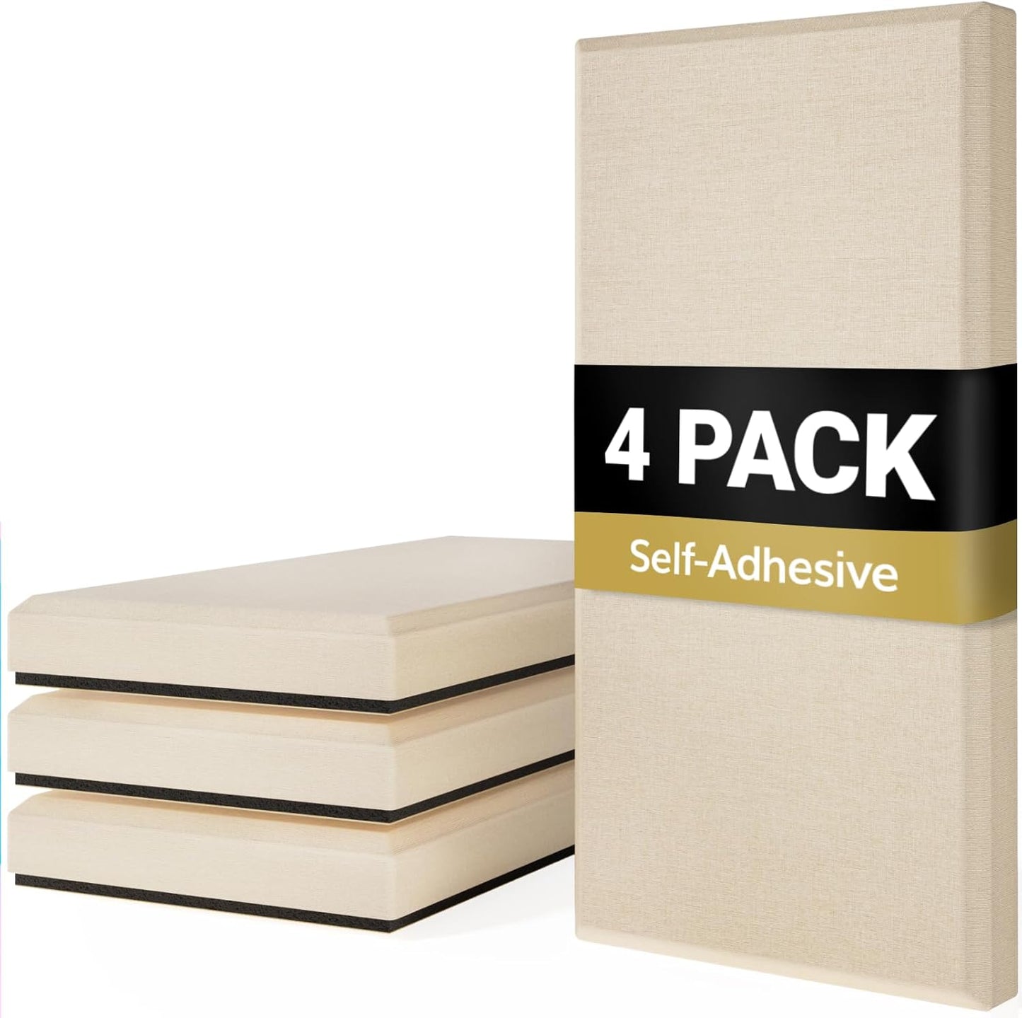 TONOR 4 PCS Large Acoustic Panel, 23.6″ * 11.8″ * 2.36″ 3D Fiberglass Sound Proof Panel with Full Self-Adhesive, Decorative Echo Absorbing Wall Panel, for Studio, Living Room, Home, Office, Beige