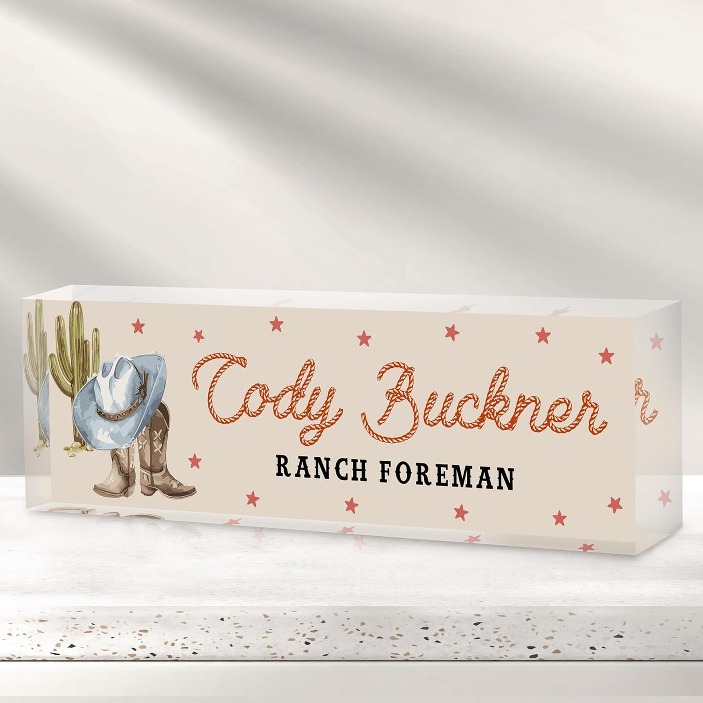 Personalized Name Plate for Desk - Custom Engraved Name Plates for Man - Boss Day Gifts for Boss - Acrylic Office Decor Appreciation Gifts for Teacher Nurse Coworker Social Worker (Howdy)