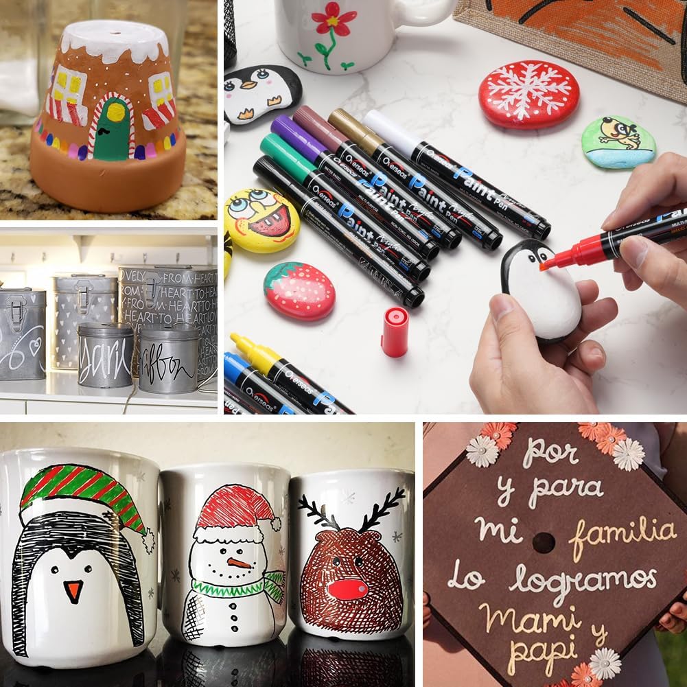 Overseas Black Paint Pens Paint Markers - Permanent Acrylic Markers 12 Pack, Water-Based, Quick Dry, Waterproof Marker Pen for Rock, Wood, Plastic, Metal, Canvas, Glass, Fabric, Mugs. Medium Tip