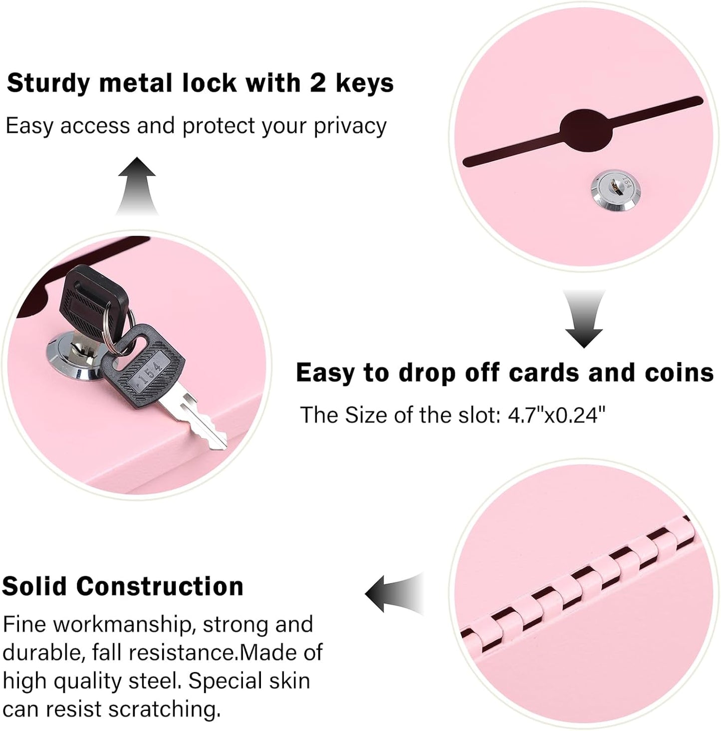 xydled Suggestion Box with Key Lock, Locking Metal Donation Ballot Drop, Comment Prayer Box with Slot for Office, Fundraising, Church, School, Home Use, Pink, 8.7 x 7.1 x 5.9 Inches