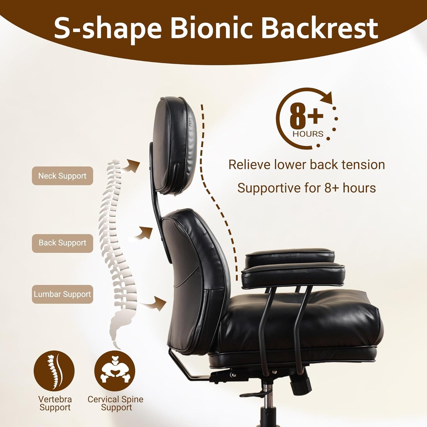 Faux Leather Executive Office Chair - Big and Tall Ergonomic Home Office Chair,Reclining Computer Desk Chair with Lumbar Support,Adjustable Task Chair Swivel Rolling PC Chair with Wheels,Black,PU