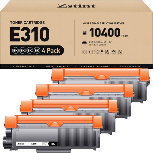 E310 Toner Cartridge 4-Pack Printer Black Replacement for Dell E310 E310dw E514 E515 P7RMX PVTHG 593-BBKD Toner Compatible with Dell Wireless Monochrome E310dw E514dw E515dn E515dw Ink All-in-One Copy