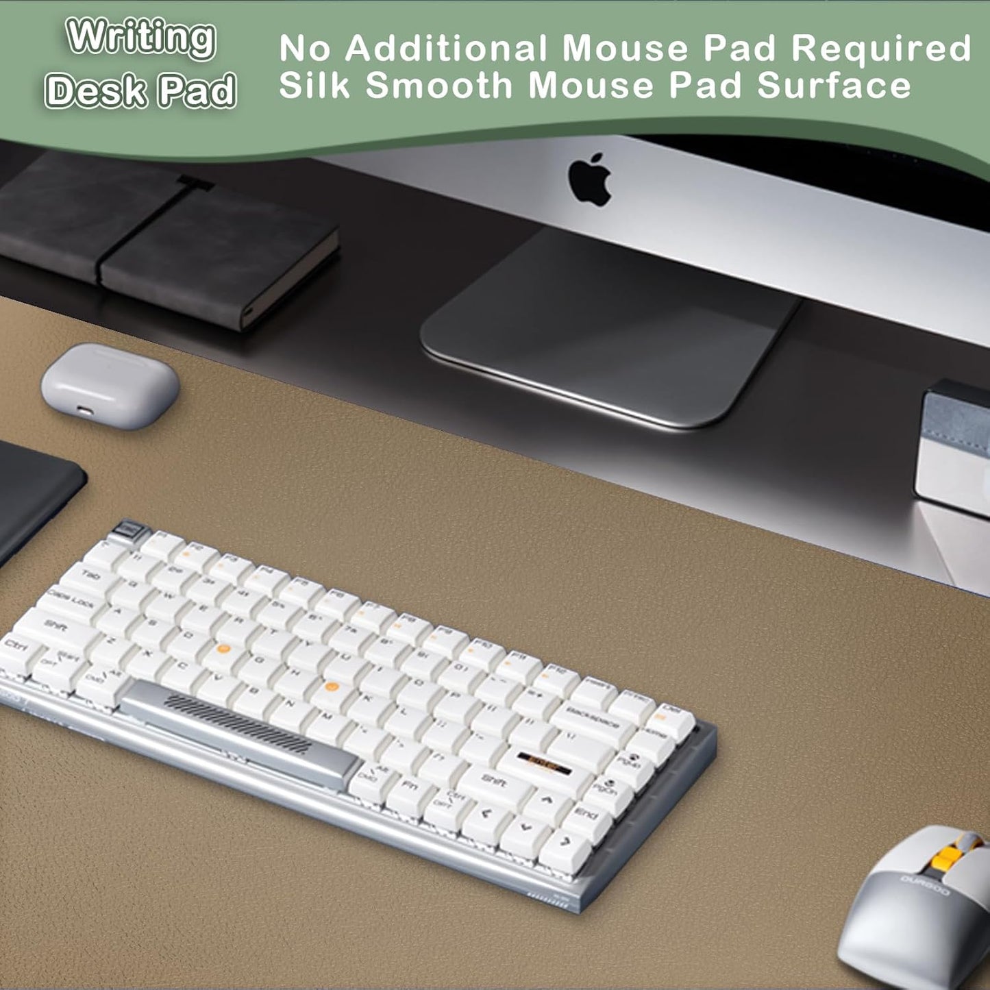 Boutilon Leather Desk Pad Protector,Non-Slip Mouse Pad,Laptop Desk Pad,Office Mouse Mat,Waterproof Leather Desk Blotter,Desk Writing Pad for Office and Home (M-Dark Apricot,30"x14")