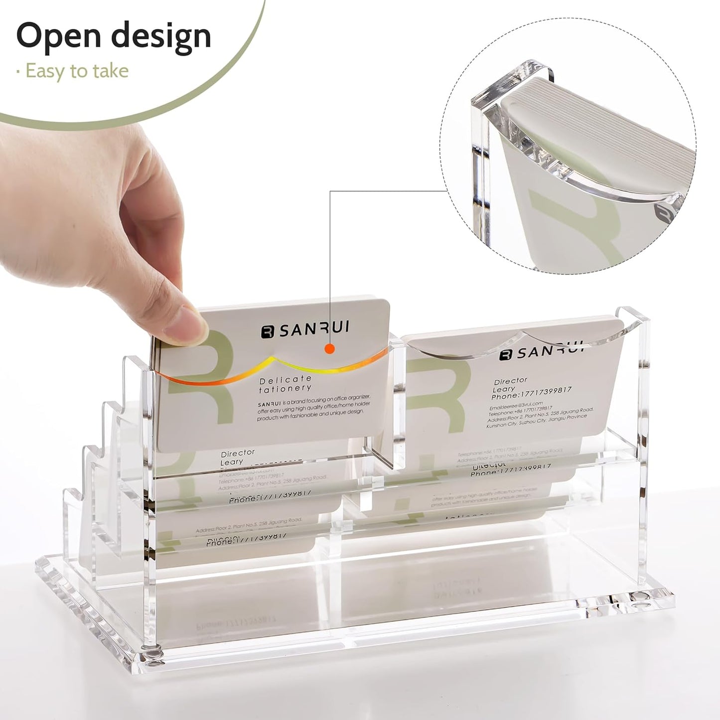 YUXUN Business Card Holder Display for Desk,Clear Acrylic Cards Stand for Men and Women,6 Slots 3 Tier Multiple Business Card Organizer (6slots)…