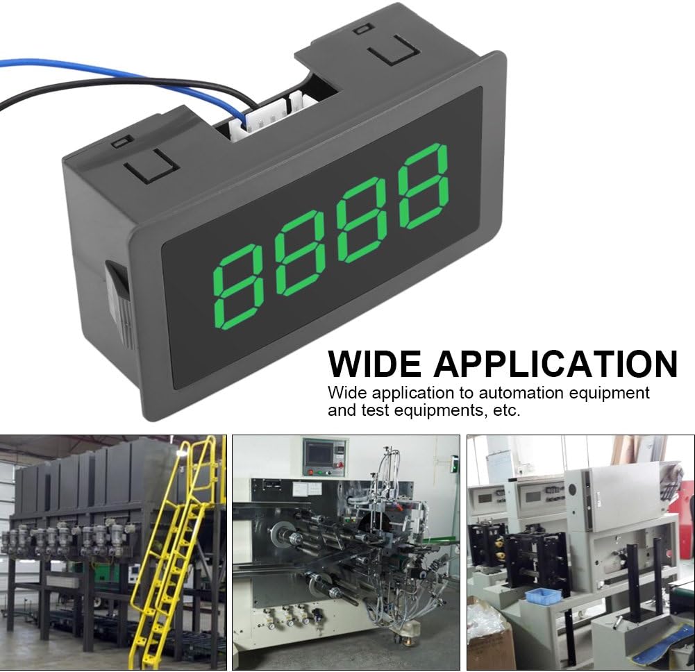 Digit Counter, DC 8-24V 4 Digit LED Digital Display 0-9999 Up/Down Plus/Minus Panel Counter Meter with Cable (Green)