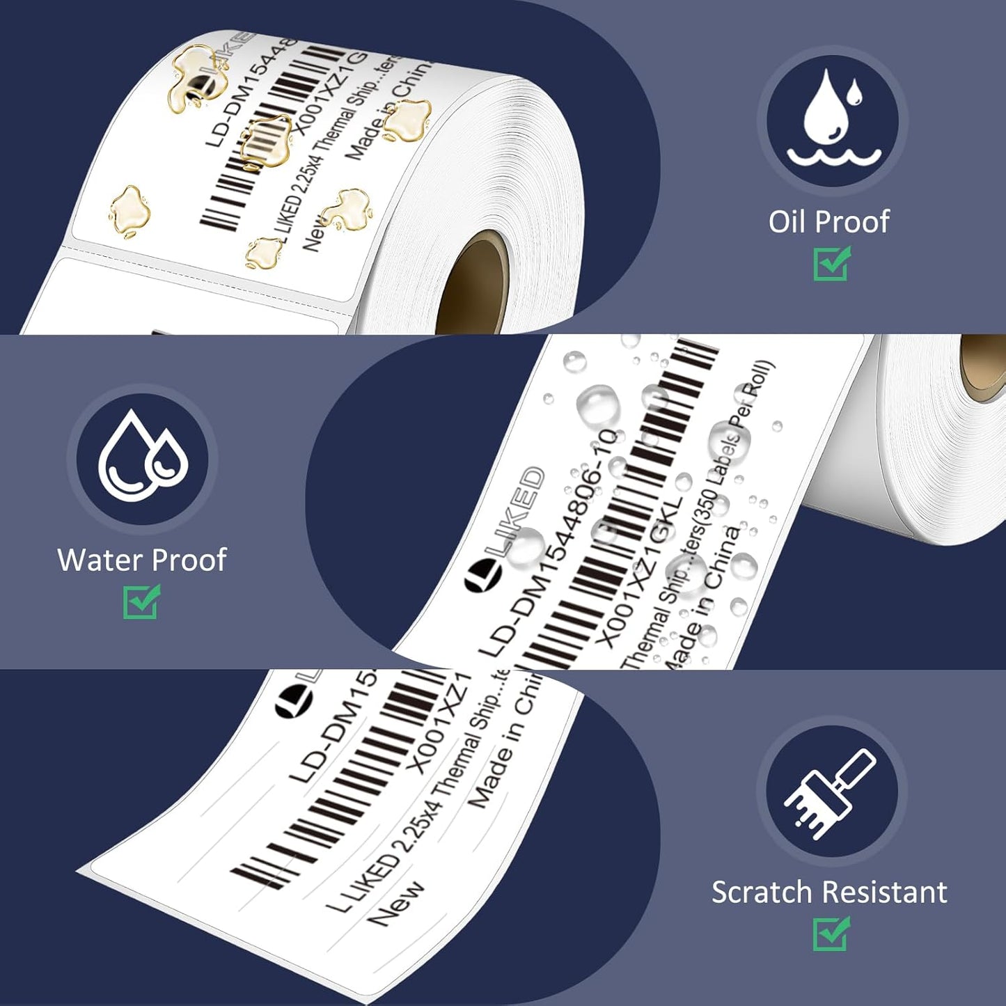 L LIKED 2.25" x 4" Direct Thermal Labels, Permanent Adhesive Shipping Postage Label & Compatible with Rollo, Zebra and Other Desktop Printers (1 Roll, 350 Labels)