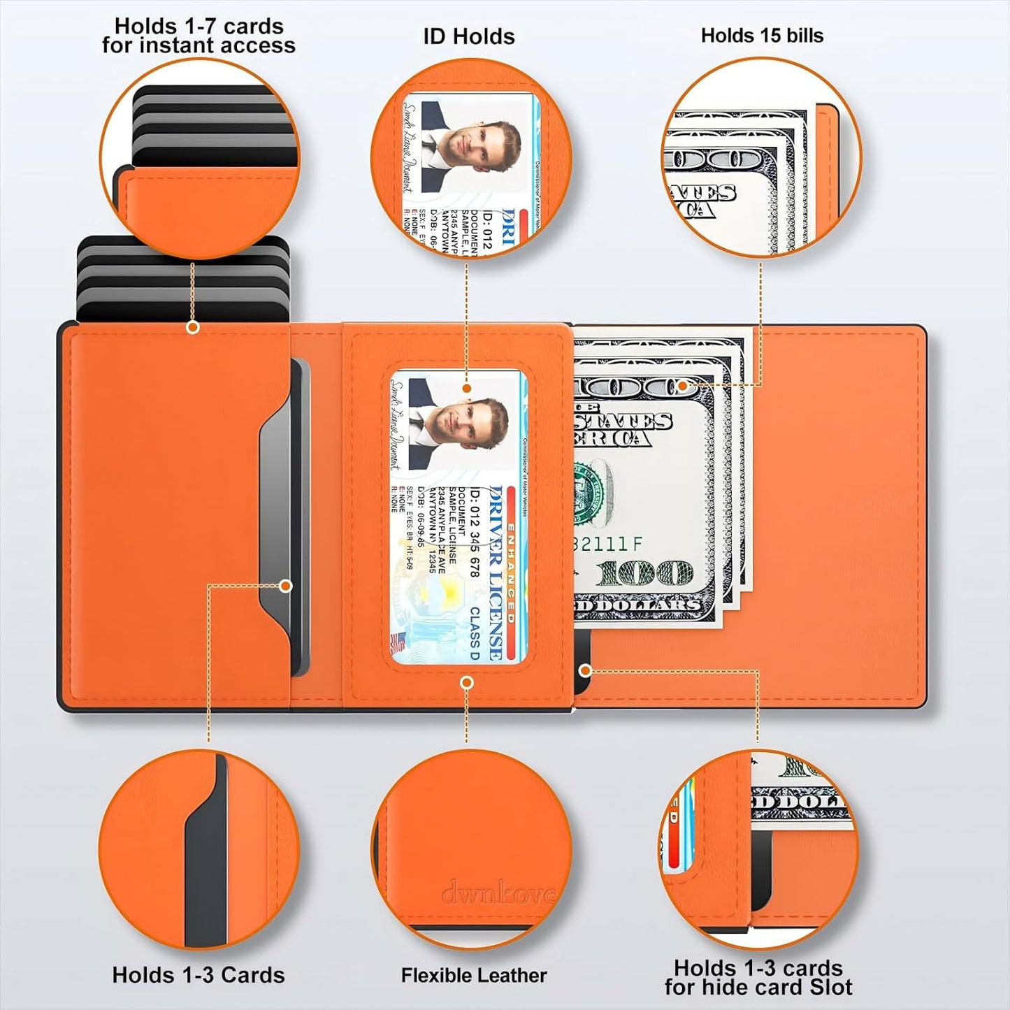 Mens Wallet Card Holder, Slim Wallet for Men, Premium Flexible Leather, Smart Front Pocket Wallet, Aluminum Pop up Case, RFID Blocking, Minimalist, 9-14 Card Capacity | ID Window | Cash Slot