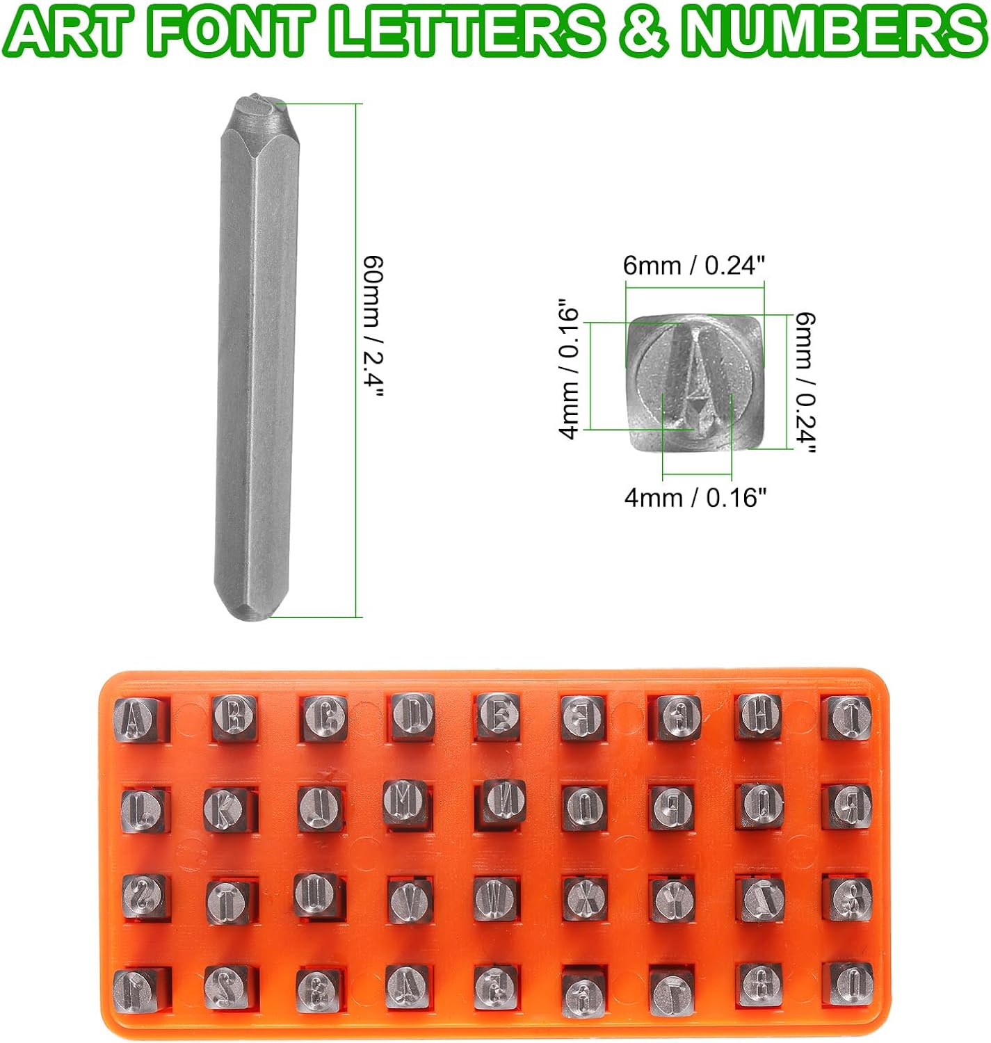HARFINGTON 36pcs Metal Stamping Kit 5/32" (4mm) Steel Uppercase Letter and Number Punch Set (A-Z / 0-8 / "&" Symbol) Punch Press Tool with Case for Imprinting Metal Plastic Wood Leather