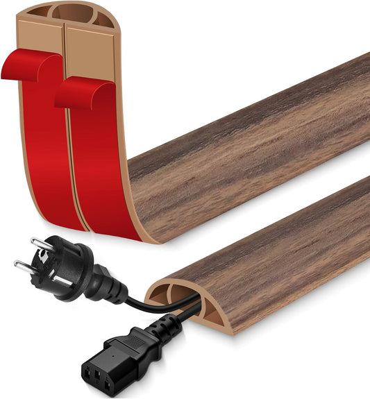 Floor Cord Cover for Wires on Floor Self Adhesive Cord Hider Floor Cable Management Wire Covers for Cords Protector Prevent Cable Trips Cord Cavity W 0.47" x H 0.27", Misty Brown Wood, 10Ft