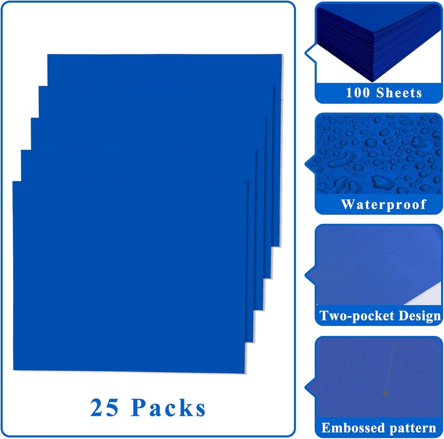 Zzrywuty File Folders with Pockets Letter Size, 25-Pack Paper Folders with Card Slot, Two Pocket Folders for School Students, Businessmen, Home and Office Workers（Blue）