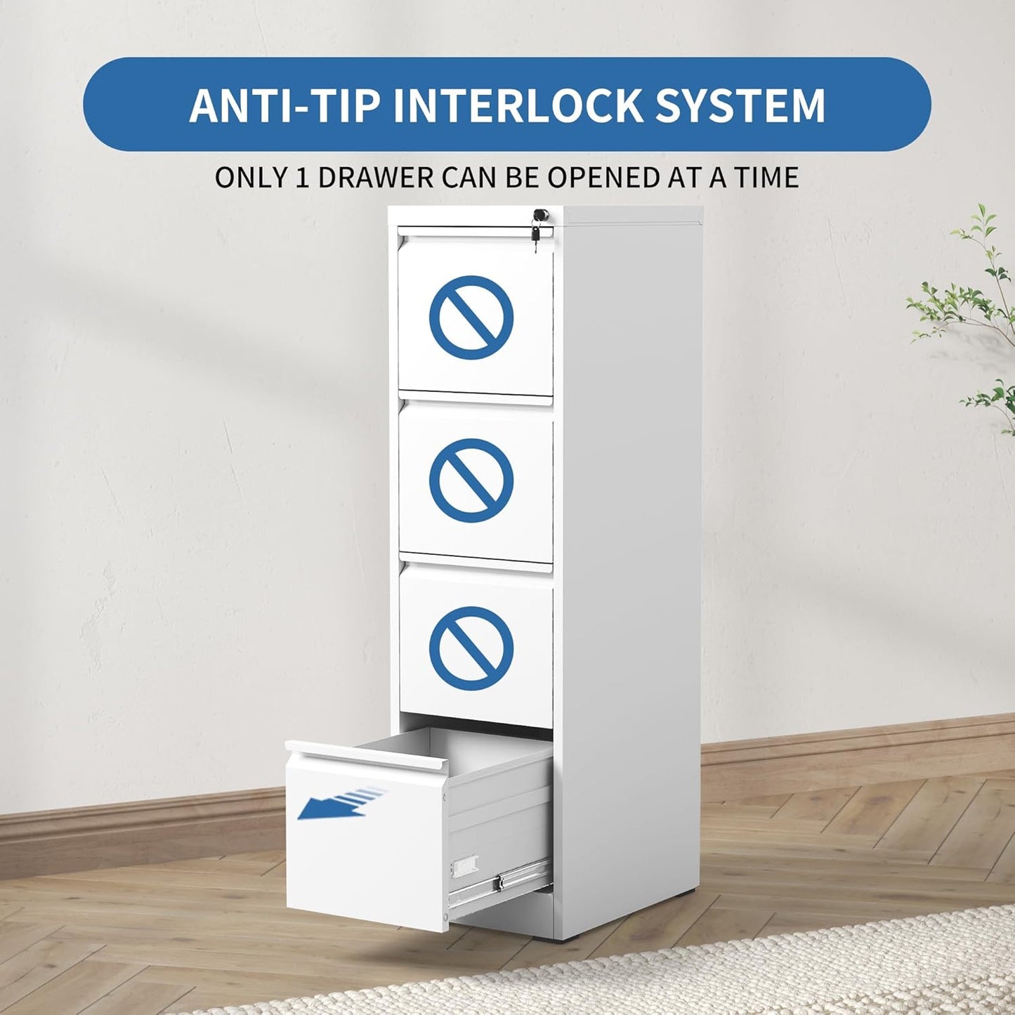 4 Drawer File Cabinet, Metal Vertical Filing Cabinets for Home Office, Steel Storage Cabinet for Hanging Legal/Letter Size Files, Assembly Required (White)