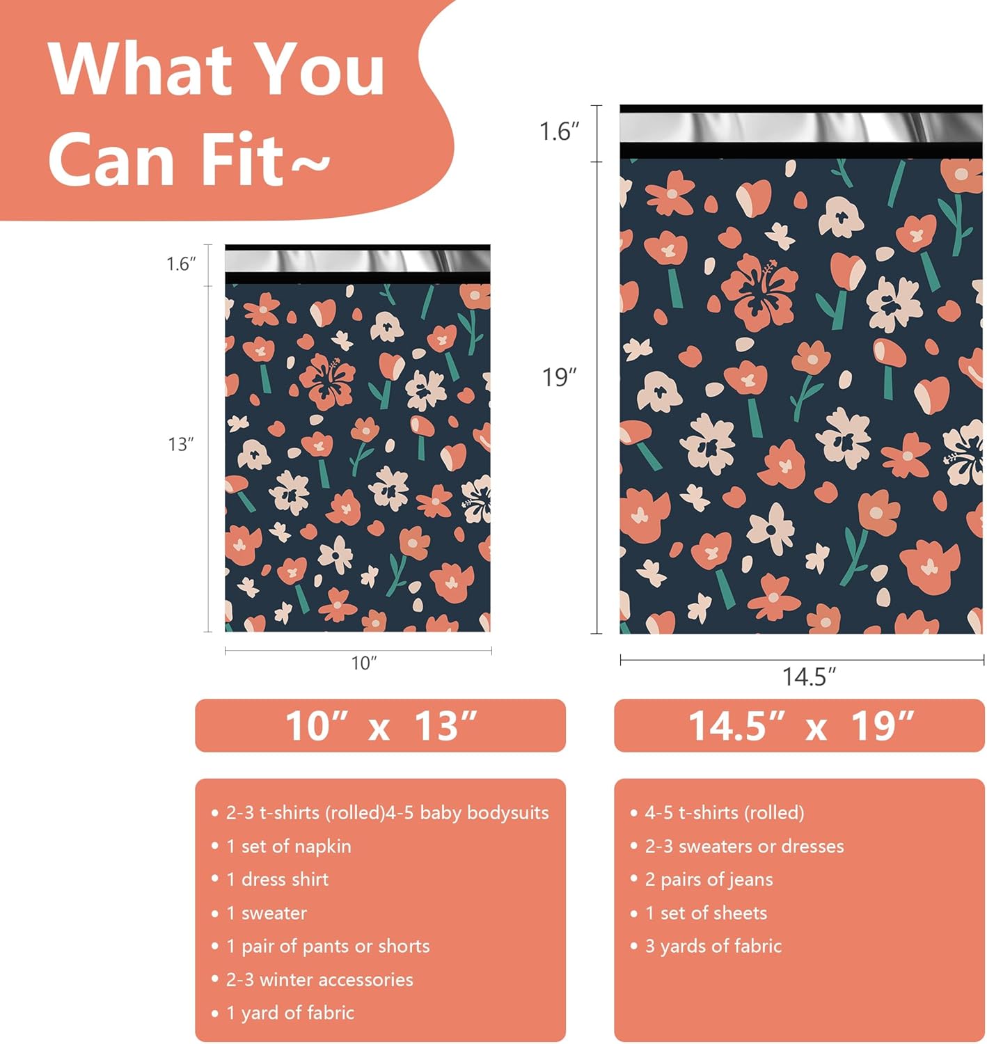 Poly Mailers 10x13 Inch 100 Pcs - Tulip printed Shipping Bags, 2.4mil Thickness, Waterproof and Tear Resistant Mailing Envelopes, Self-Sealing Packaging Bags for Small Business