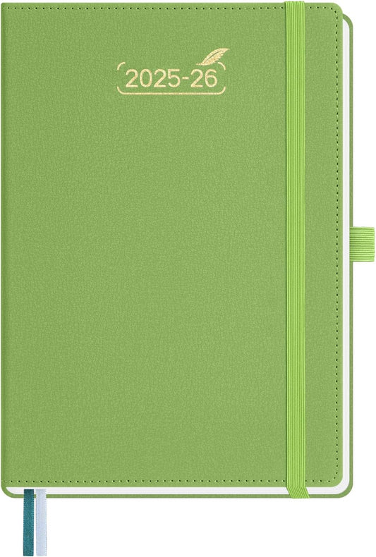 BEZEND Weekly Planner 2025-2026 with 2 Columns, 5.8" x 8.5" Academic Calendar 18 Months (Jul 25-Dec 26) Life Work Appointment Book with Monthly Tab, PU Leather Hardcover - Fruit Green