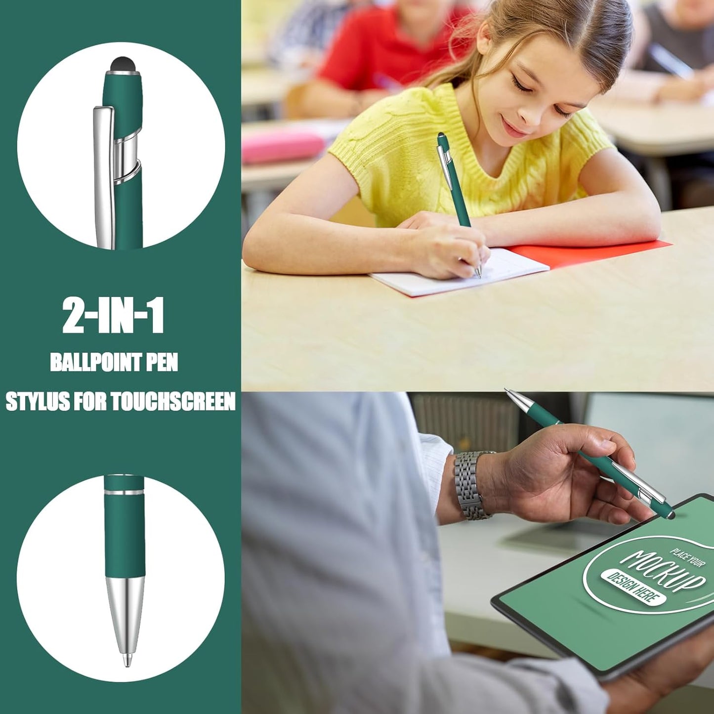 36 Pcs Blue Ink Ballpoint Pen with Stylus 2 in 1 Ballpoint Pen for Touch Screens School Office Coworkers (Green)