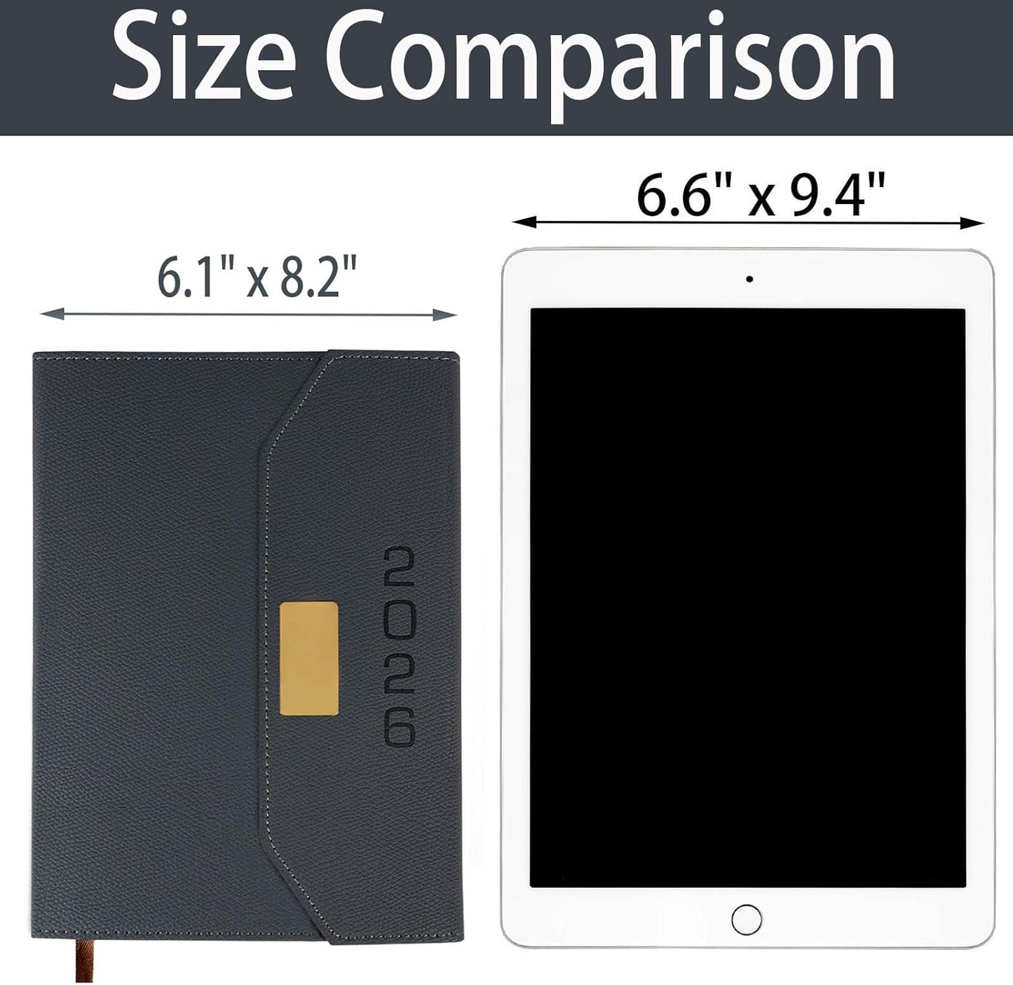 2026 Daily Monthly Planner - Calendar, January - December 2026, 100GSM Thick Paper, Leather Cover, Planner with Hourly Schedule,6.1" x 8.2", Daily Inside Page - Monthly Inside Page, Pen Holder, Bookmarks (Dark Gray)