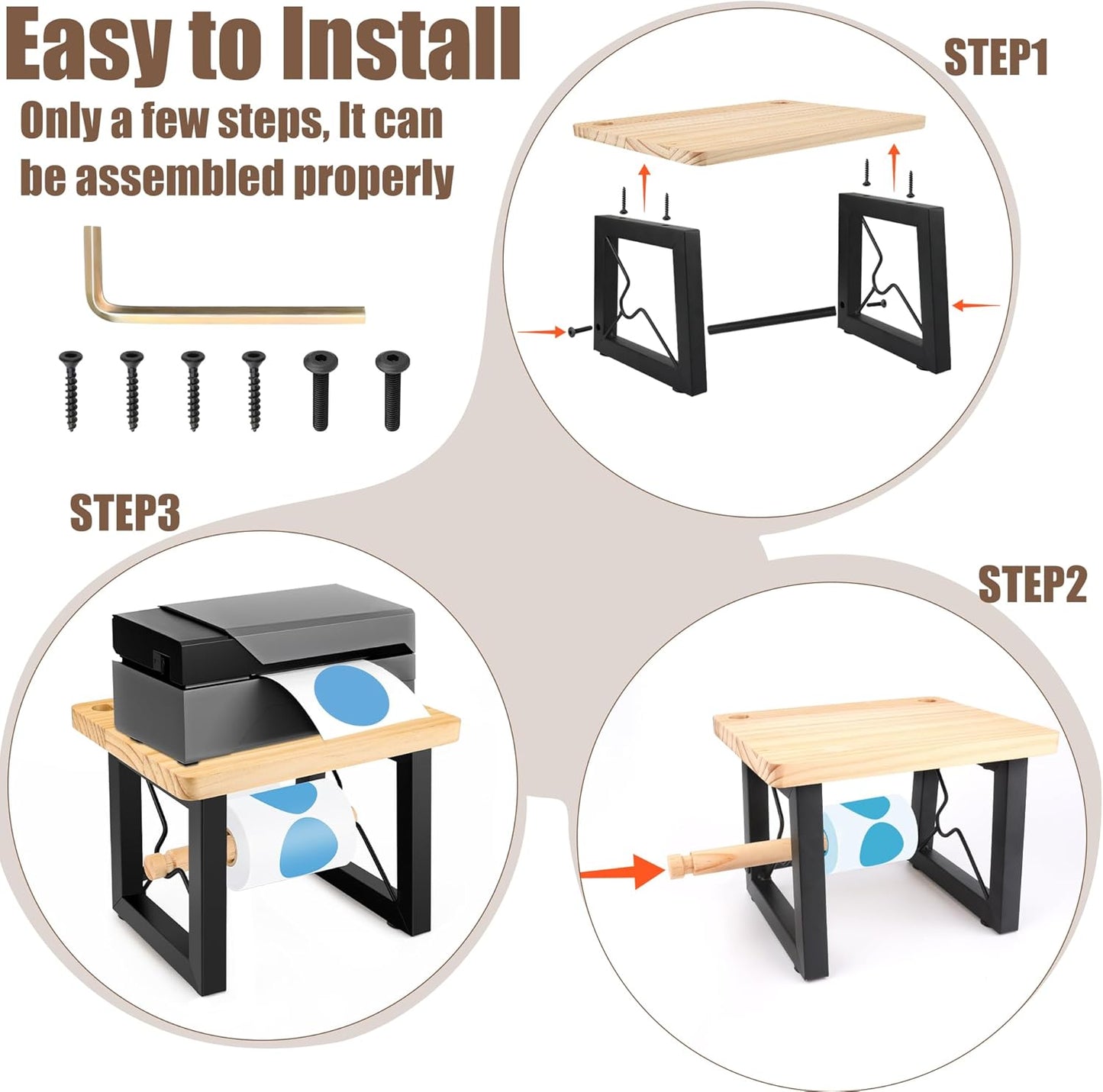 Label Holder for Rolls and Fan-Fold Labels, Thermal Printers Desktop Label Dispenser Stand, Durable Wooden Label Holder Organizer for Home, Office, Warehouse