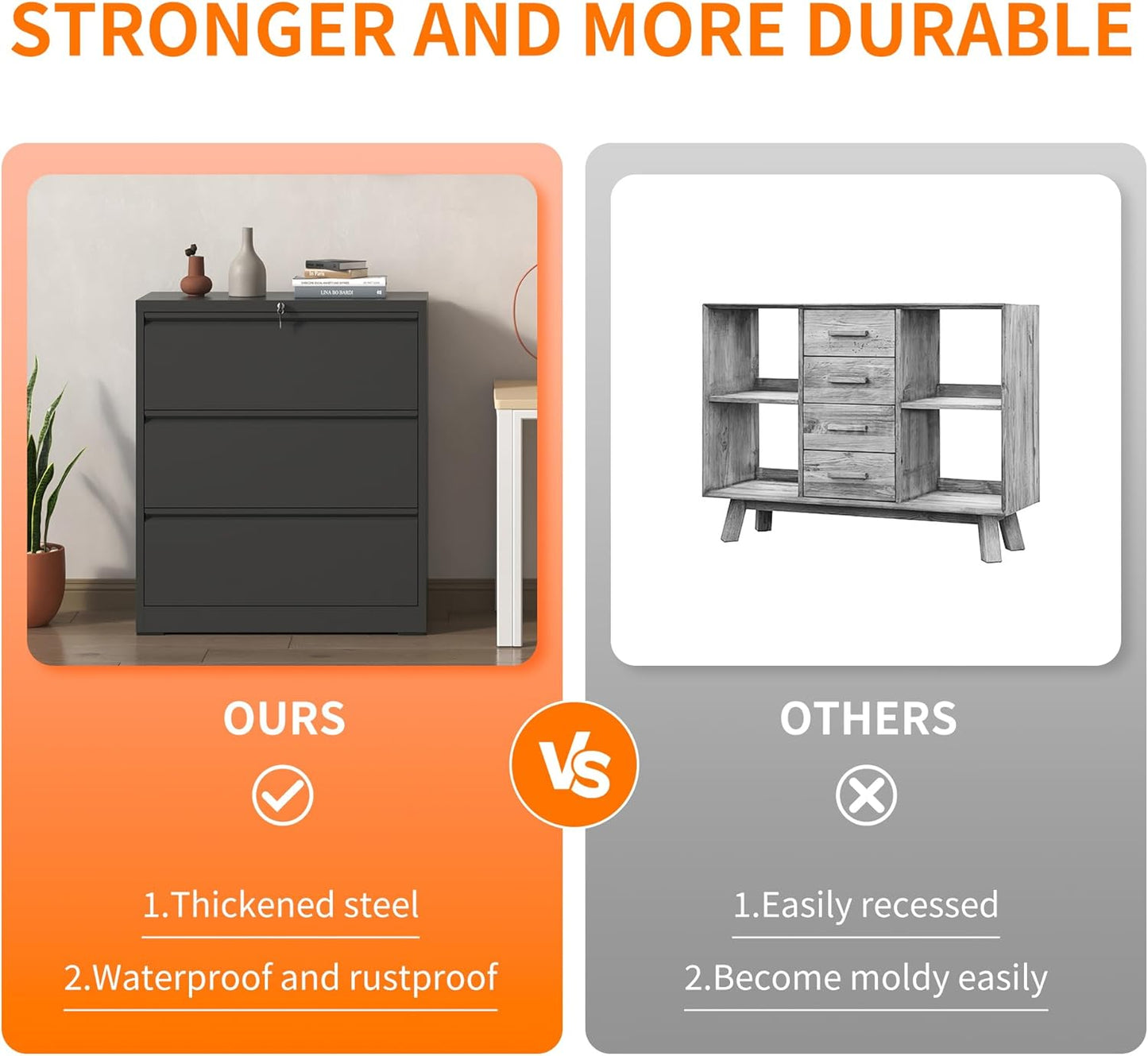 Locking Filing Cabinet with 3 Drawer Heavy Duty Large Metal File Cabinet Home Office Black Lateral File Cabinets Wide Steel Cabinet for Legal/Letter Size File,Assembly Required