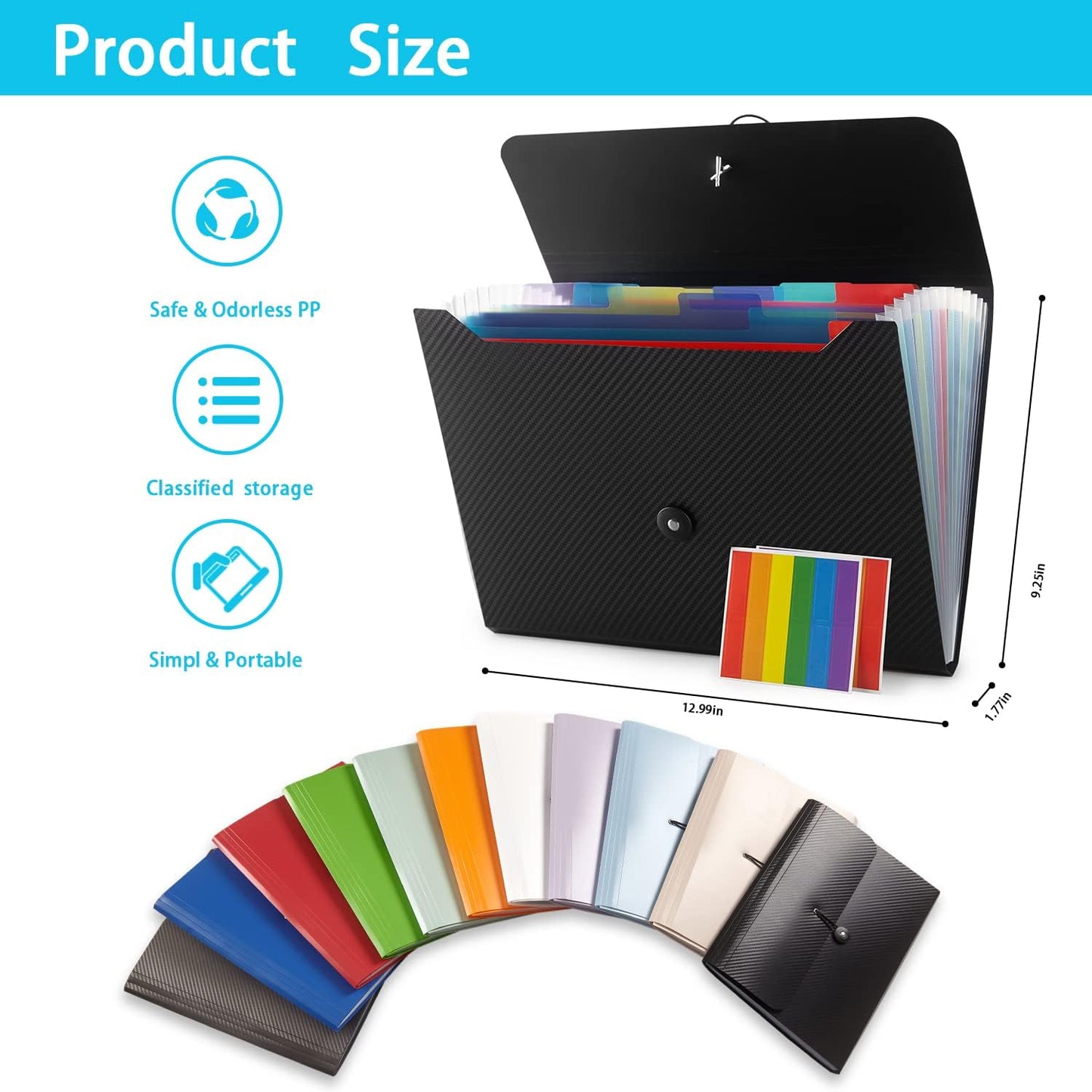 Expanding File Folder with 13 Pockets,Polypropylene, 12.99" x 9.45" x 1.1"for Work, School, Home, Office, Blackwhite(2Pack)