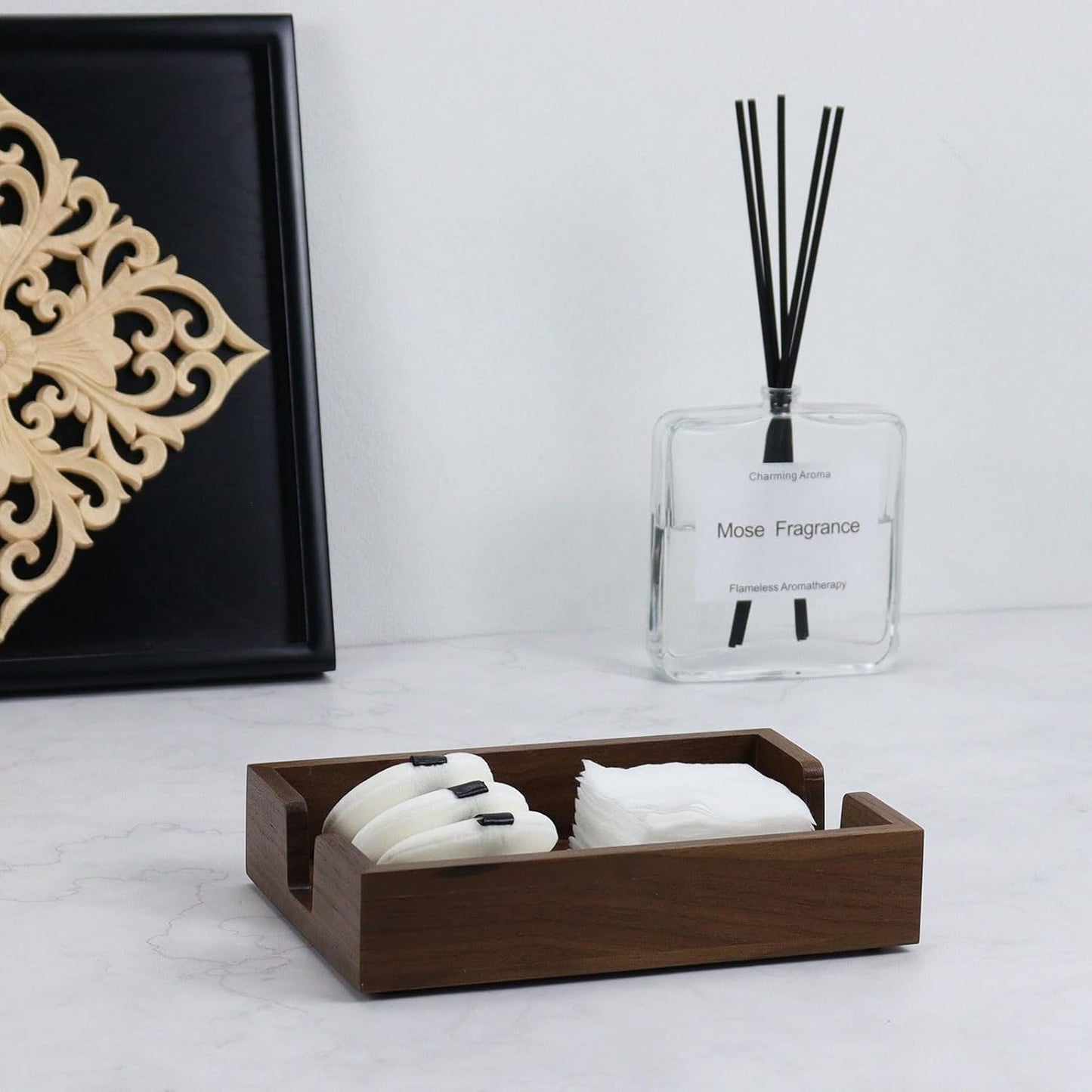 MultiBey Walnut Wood Sticky Notes Holder for Desk, 4x6 Inch Self -Sticky Note Memo Holder, Wooden Sticky Note Dispenser Office Desk Organizer for Dorm Room Office Home School (S)