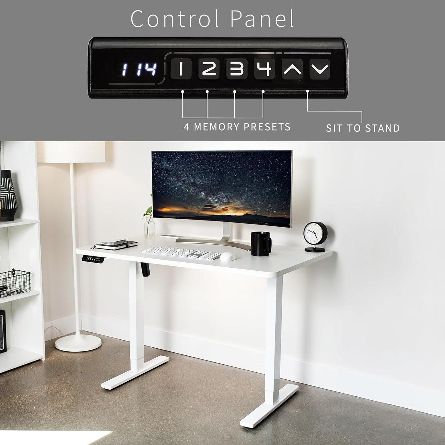 VIVO Electric 48 x 30 in Standing Desk, Memory Height Adjustment, 1B Series, One-Piece White Top, White Frame, DESK-KIT-1W5W