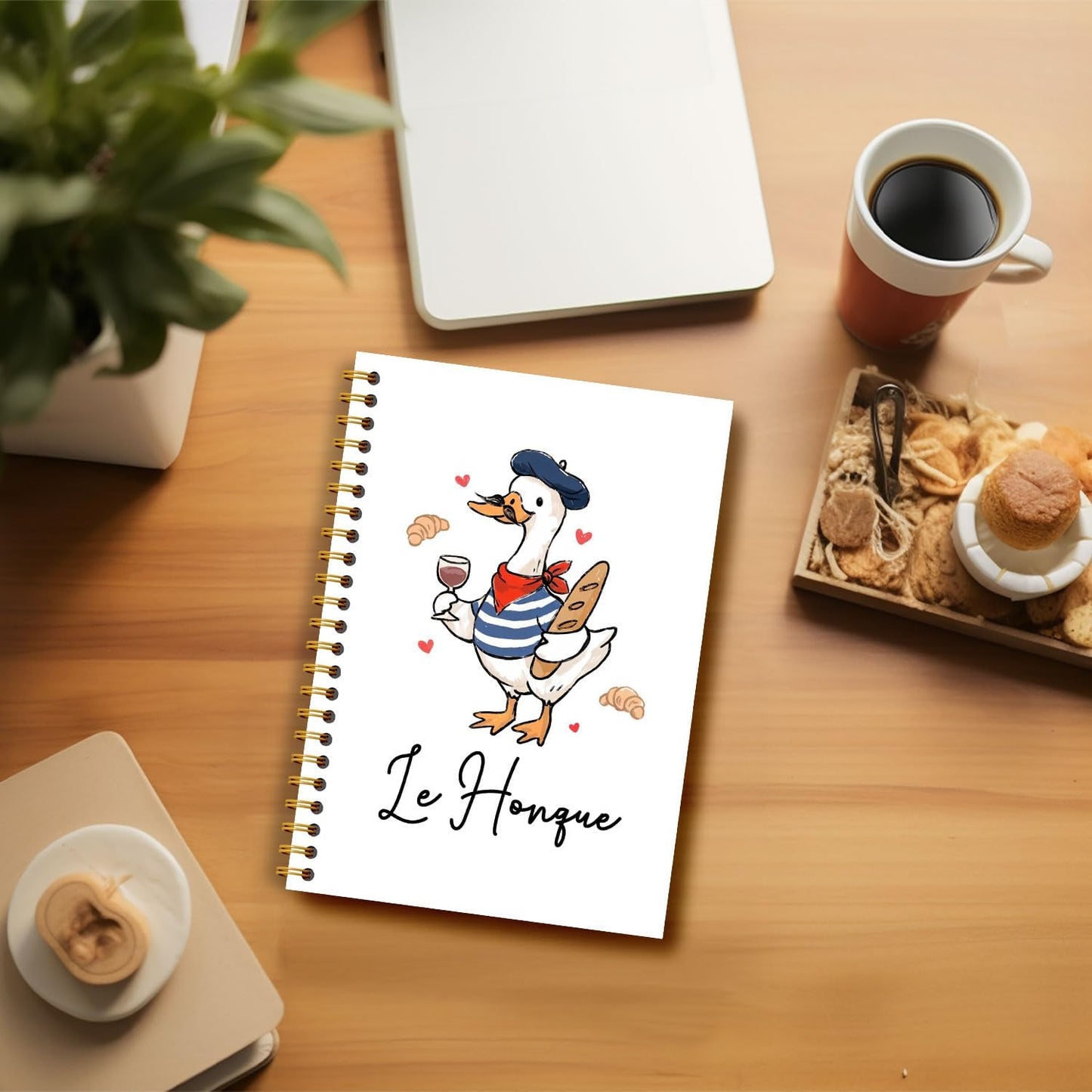 Guymn French Goose Notebook Journal, Geese Lover Gifts, French Baguette Lovers Gifts, Le Honque Funny Beret Goose Hardcover Spiral Notebook 5.5x8.3 Inch
