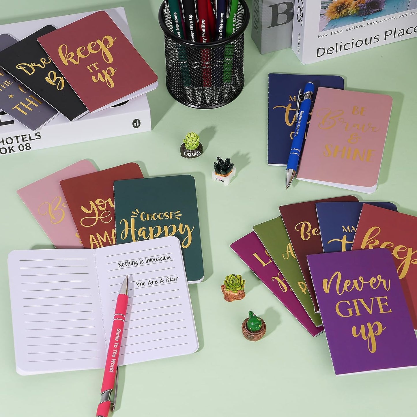 96 Pcs Bulk Motivational Pens Inspirational Notepads Set, Small Pocket Motivational Quote Notebooks and Ballpoint Pens, Mini Journals Gift Set for Kids Students Teachers School Office Prizes Supplies