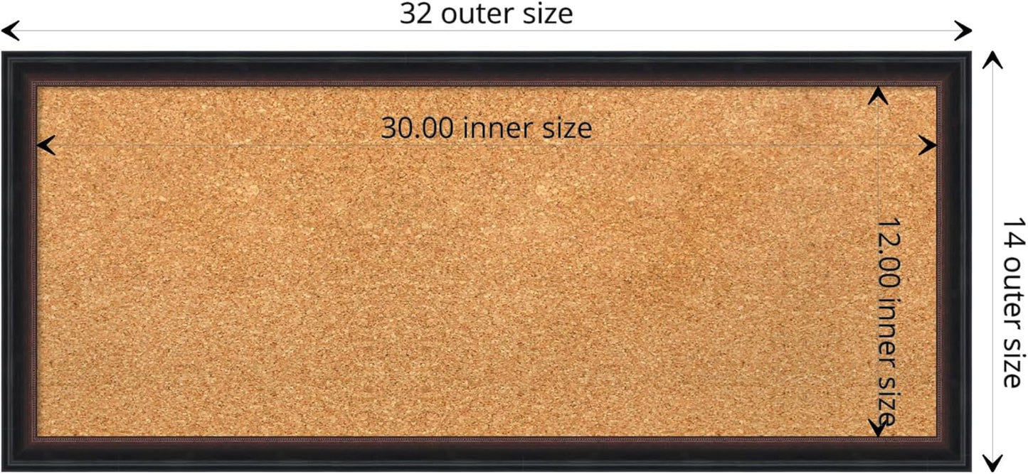 Amanti Art Natural Cork Board for Wall, 14x32 Vision Board with Black Wood Frame, Medium Corkboard Office Decor for Home Organization, Casual Corkboard Pinboard to display items for home organization