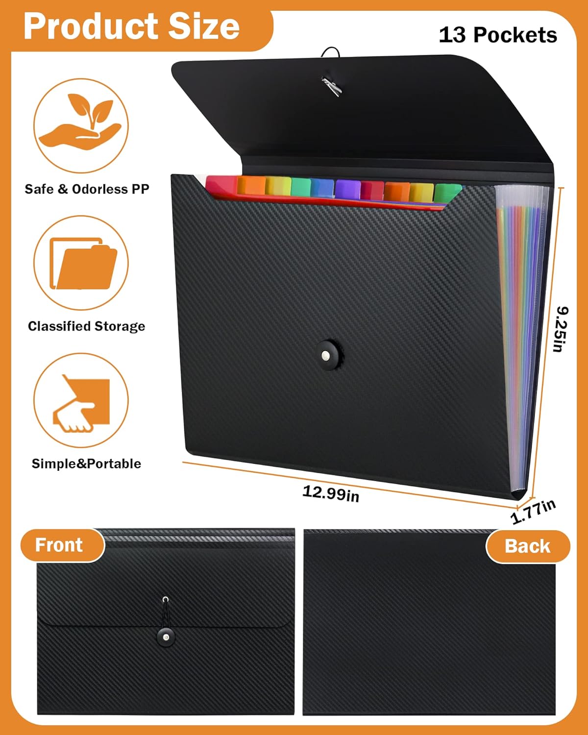 Cesil 3Pcs Accordian File Organizer Expanding File Folder, 13 Pockets File Holder Organizer, A4 Letter Size Paper Document Receipt Organizer Accordion Filing Folder for Classroom, Home, Office