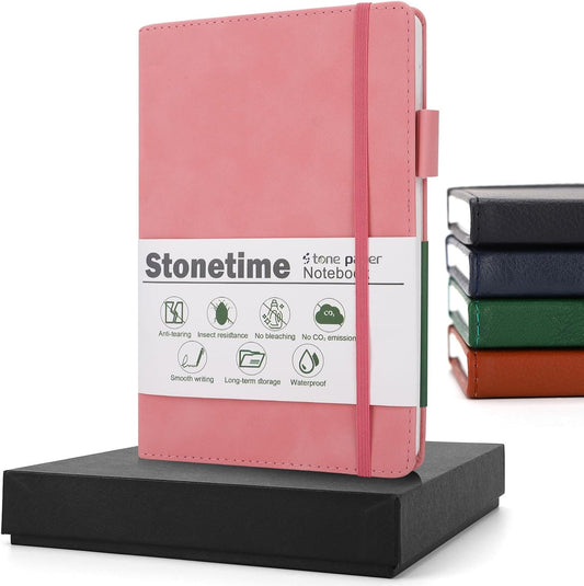 Stone Paper Notebook for Women Men, Waterproof Notebook Hardcover Executive Journal, Ruled Notebooks for Writing, Business, Work ＆ School, 160 Pages Notebook with Gift Box (B5 Pink)