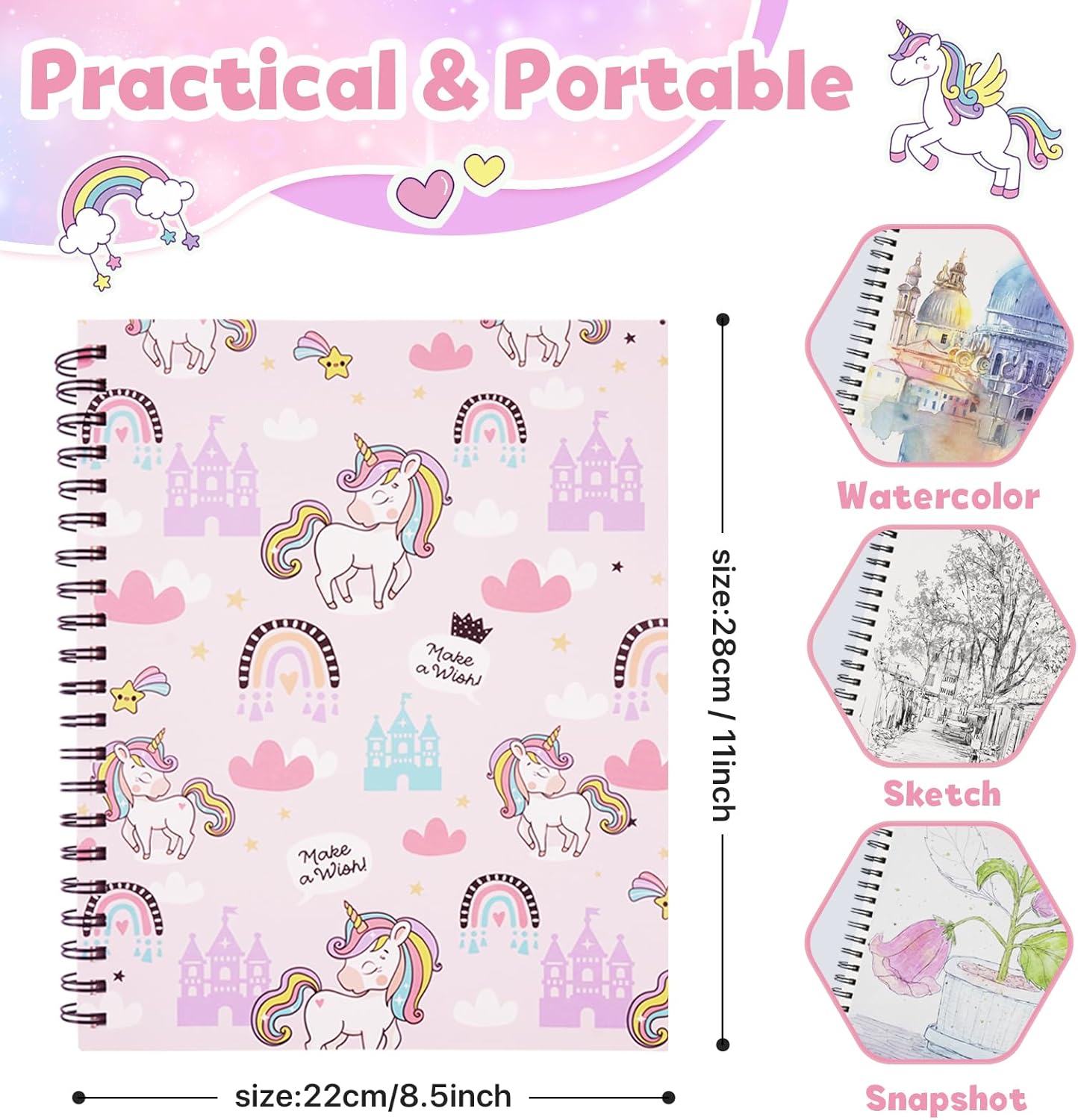 conda 8.5 x 11 Inch Sketchbook, Top Spiral Bound Sketch Pad, 100 Sheets (68 lb/100 GSM), Durable Acid-Free Sketch Paper, Drawing and Sketching Paper for Kids Adult Beginners