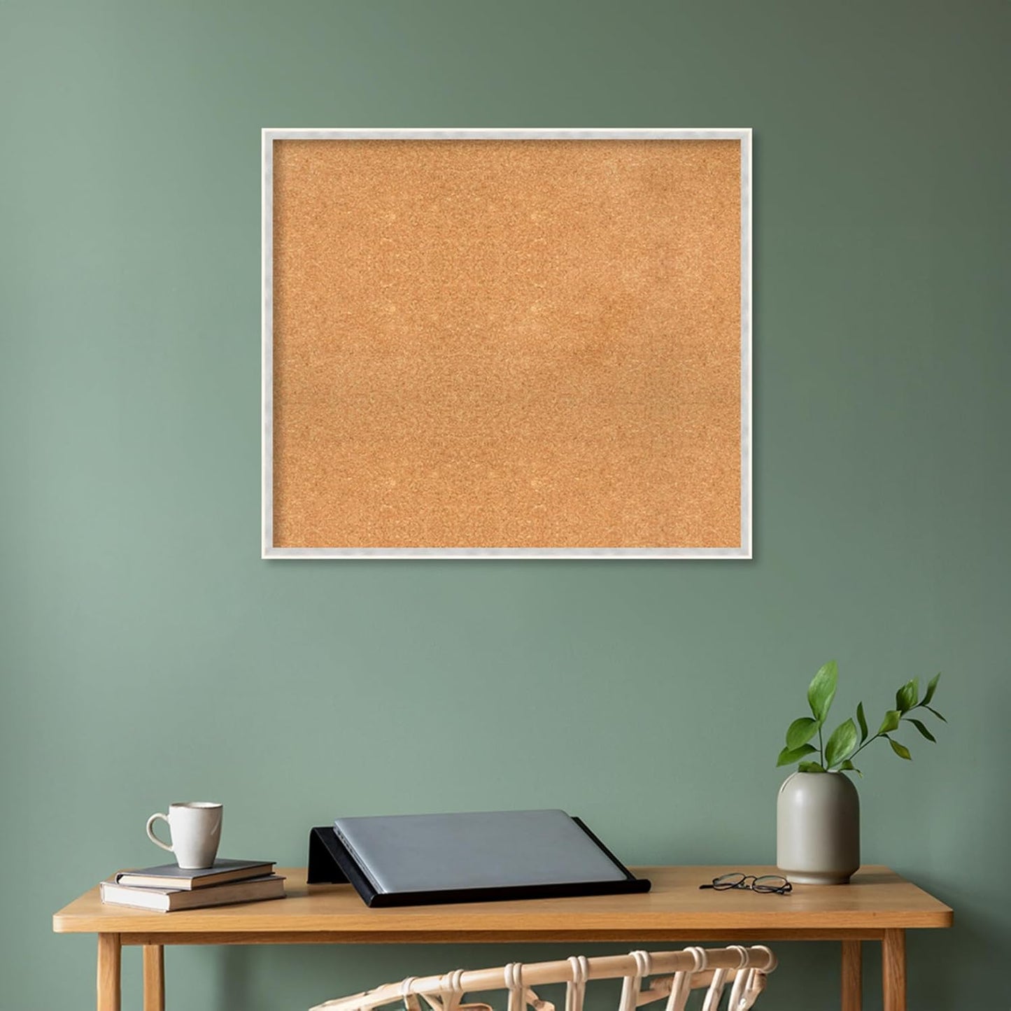 Amanti Art Natural Cork Board for Wall, 29x33 Vision Board with White Frame, Large Corkboard Office Decor for Home Organization, Modern Corkboard Pinboard to Display Items for Home Organization in