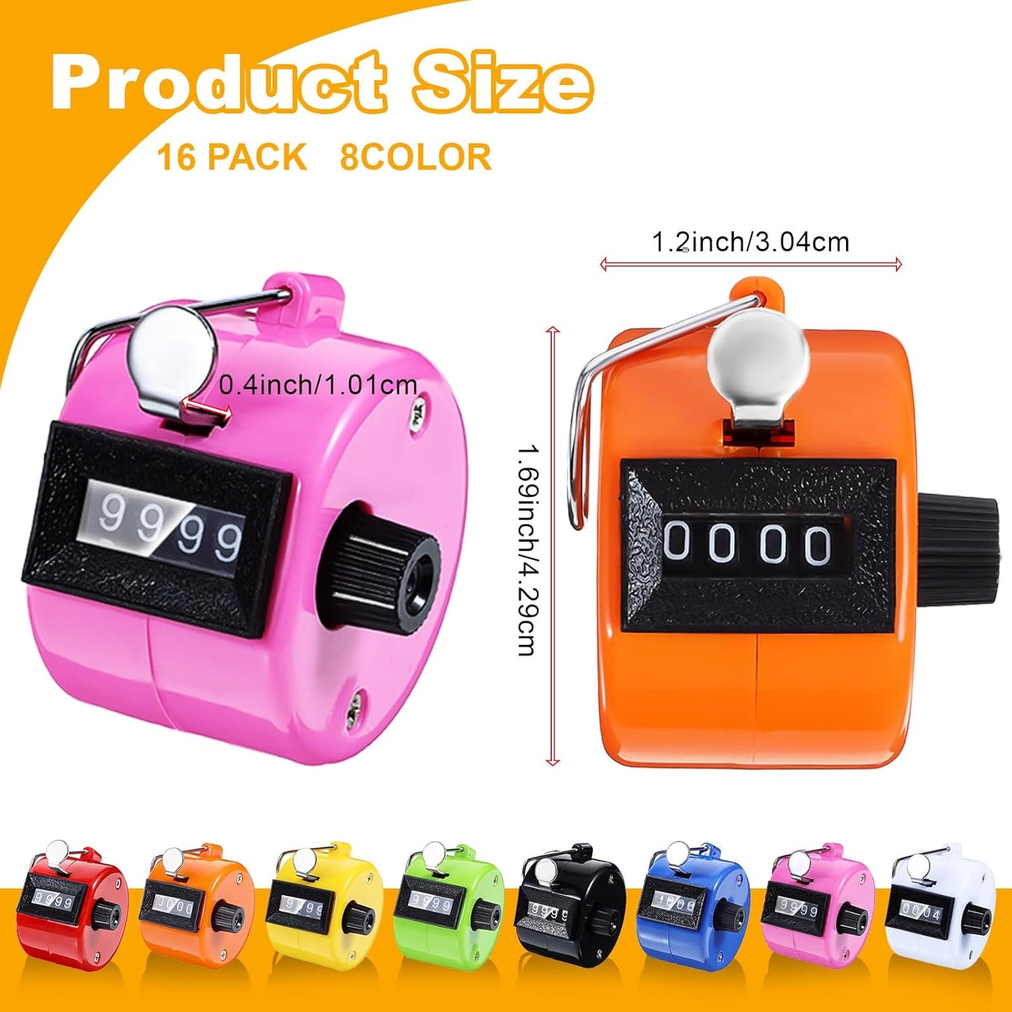 16 Pcs Handheld Clicker Counter 4 Digit Mechanical Tally Counter Assorted Color Pitch Palm Counter for Counting Numbers Knitting Coaching Golf Lap Fishing School Sports Event