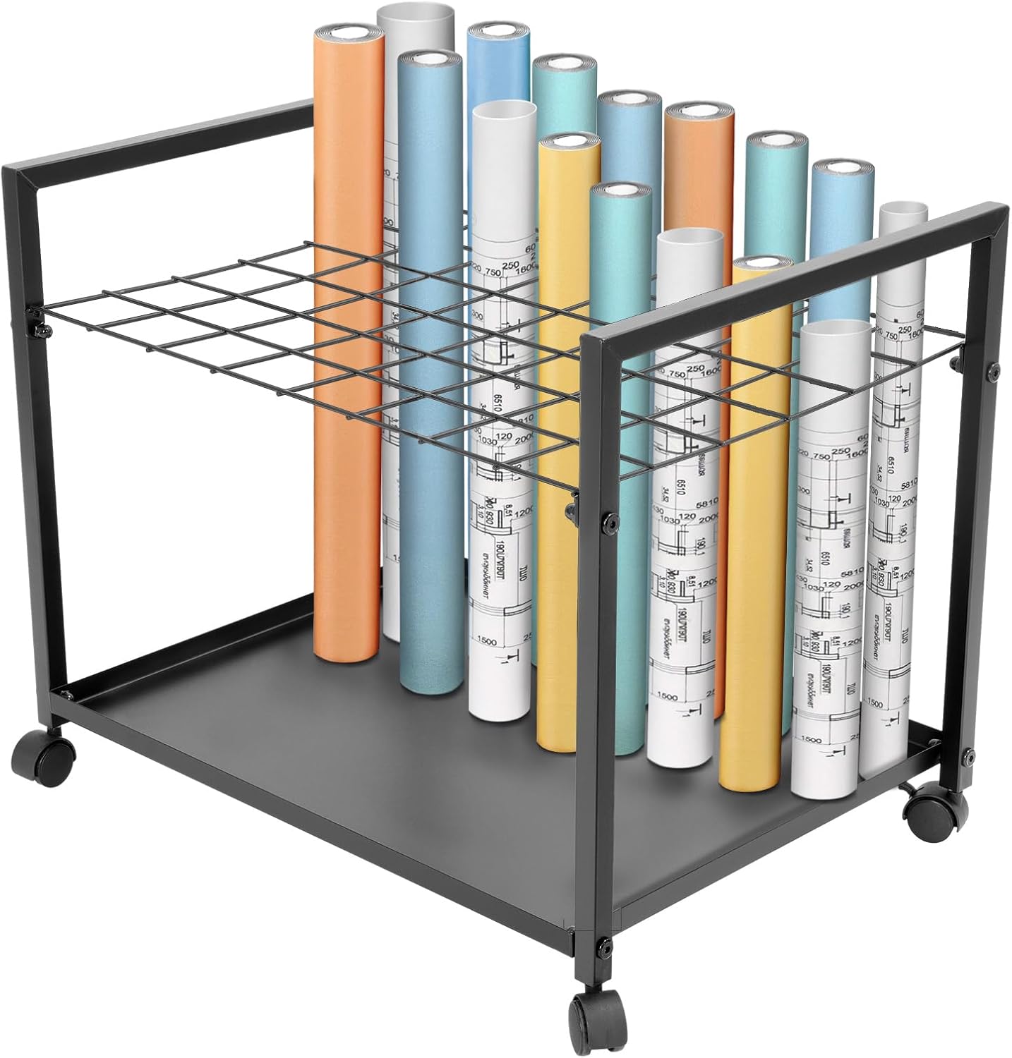 Blueprint Storage Rack 48 Slots Portable Architectural Plan Organizer with Wheels Blueprint File Storage Organizer Map Poster and Drawings Display Rack for Home, Office, School