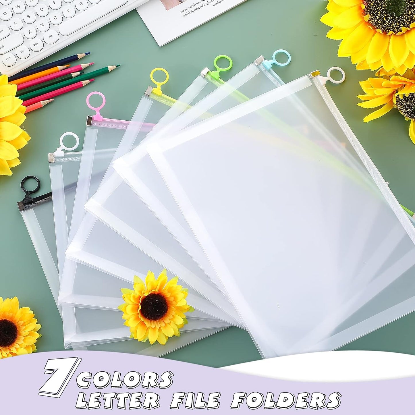 Yexiya 14 Pcs Back to School Clear Plastic Zip Envelope A4 Zipper Document Folder 13 x 9.7In File Folder Expanding Envelope Pouch for Paper Pencil Storage Office Supplies (Stylish Colors)
