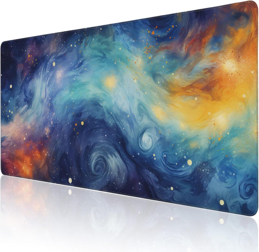 Extended Large Gaming Mouse Pad, Stars Nebulas and Cosmic Swirls Large Desk Mat for Desktop, Non-Slip Rubber Base Stitched Edges Long Computer Keyboard Desk Pad Mouse Mat for Home Office 35.4"X15.7"
