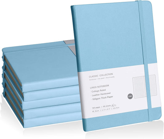 Lined Journal Notebook, 6Pack(sky blue), 160 Pages, Medium 5.7 inches x 8 inches - 100 gsm Thick Paper, Hardcover