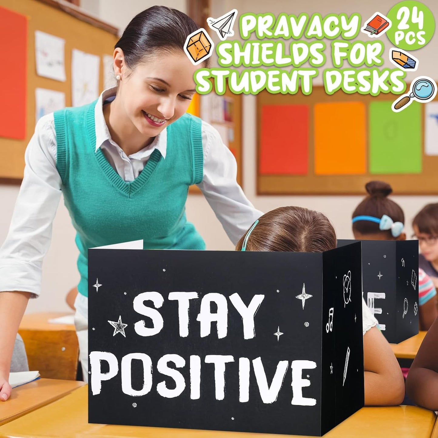 Honoson 24 Pcs Bulk Inspirational Privacy Folders for Students Cardboard Test Privacy Boards Motivational Words Desk Dividers Shield for Classroom School Study Supplies, 6 Styles (Industrial)