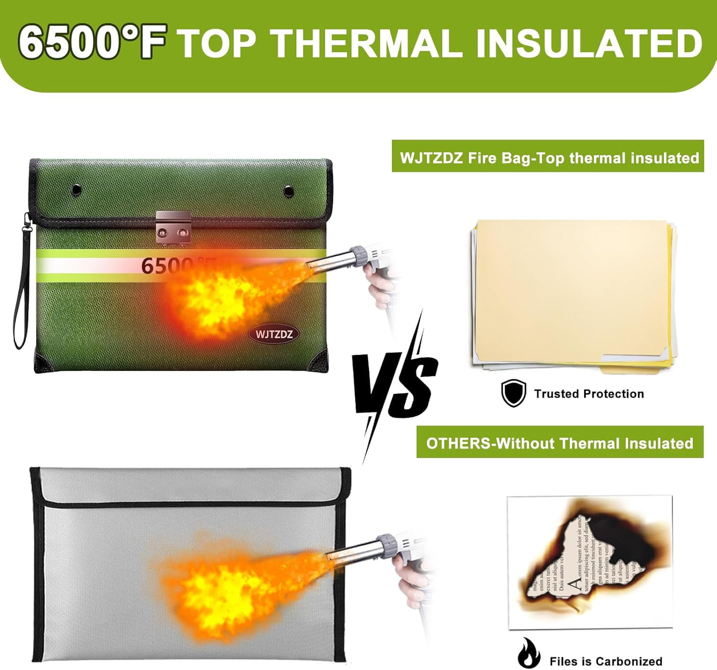 6500°F Upgraded Fireproof Money Bag with Lock,10 Layers of Heat Insulated Materials with Waterproof Zipper/Reflective Strip with Handle for Cash/Important Documents（Not Suitable for A4 Files）