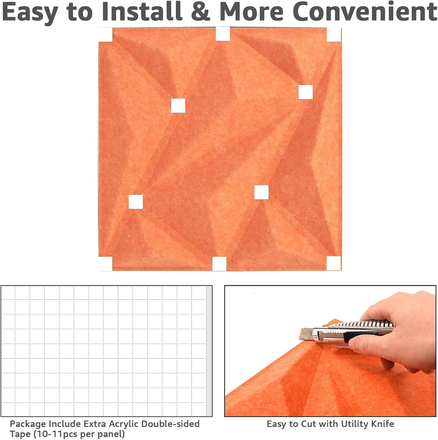 Art3dwallpanels Acoustic Panels 20 Pack Soundproof Wall Panels Sound Dampening Panels, 3D Wall Panels Sound Absorbing Panels, 12" X 12", Orange Red with Tape