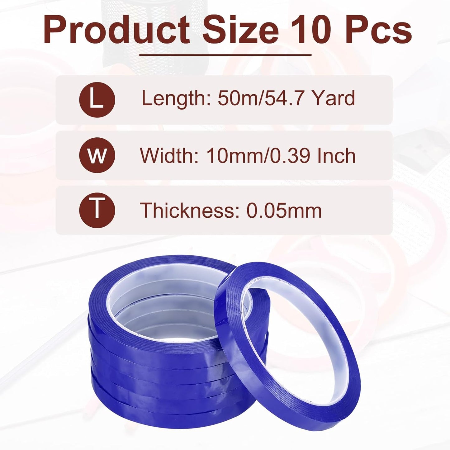 MECCANIXITY 10 Rolls Whiteboard Tape Graphic Chart Tape 10mm 54.7 Yard Art Tape Thin Self-Adhesive Pinstripe Tape Masking Tape for Gift Wrapping Craft Supplies, Blue