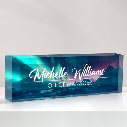 Personalized Name Plate for Desk, Custom Desk Name Plate, Acrylic Name Plate Office Desk Accessories, Personalized Office Gifts for Coworkers Teachers, Employee Appreciation Gifts (Blue Aurora)