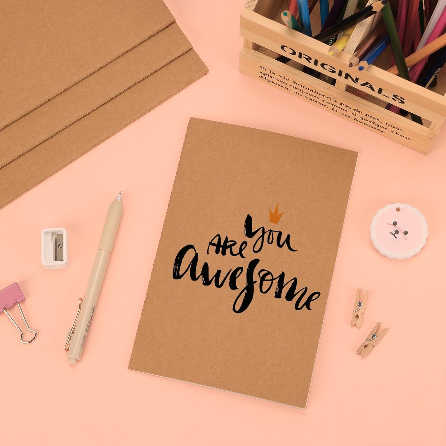 EOOUT 48 Pack A5 Lined Kraft Notebooks, Travel Journals Bulk 8.3x5.5in College Ruled Subject Notebooks 30 Sheets 60 Pages for Writing School Office Supplies