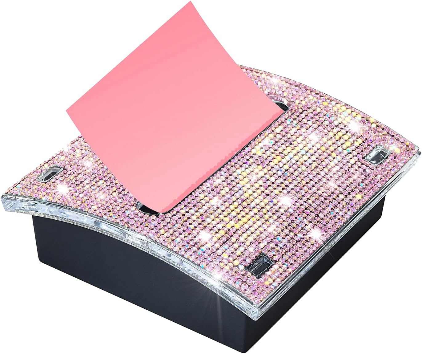 Rhinestone Self Sticky Note Holder Post it Note Dispenser Pop-Up Sticky Notes Dispenser 3 x 3 inch Post it Dispenser for Office Desk Accessories(Pink)