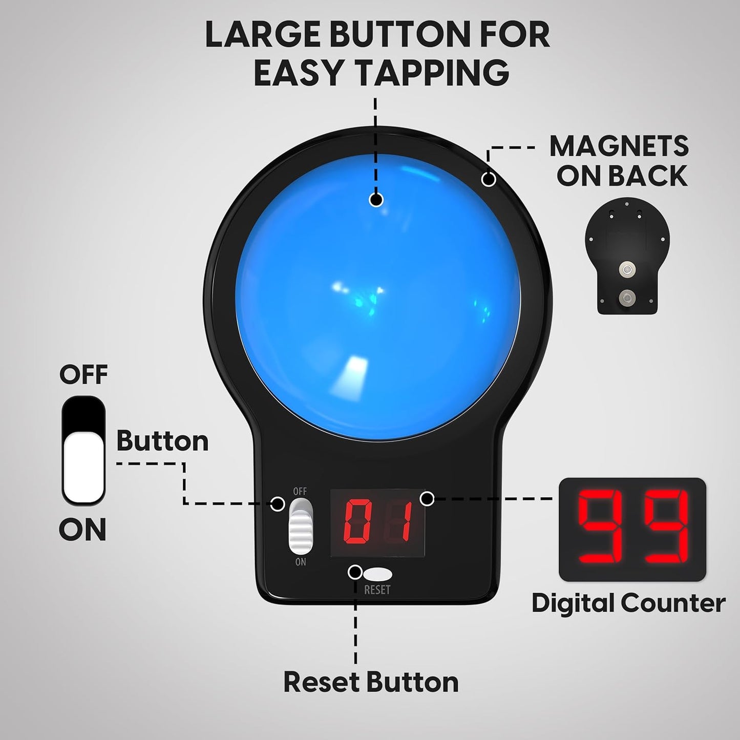 Large Digital Counter with Magnetic Back | Perfect as a Workout, Golf, Pitch, Lap, Warehouse or People Counter | Magnetic, Portable, Compact, Quiet & Discrete