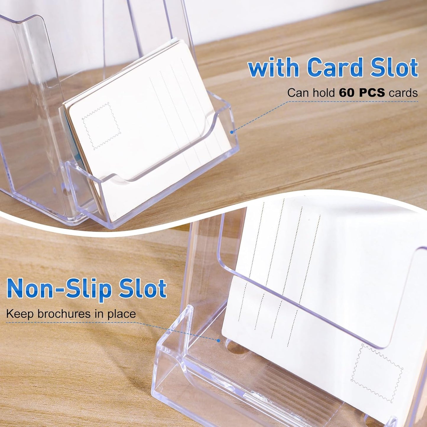 4x9 Acrylic Brochure Holder with Business Card Holder, Clear Display Stand, Plastic Table stand Sign Holder, Pamphlet Holder Flyer Holder, Acrylic Display Stand for Office, Home, Store, 4 Pack