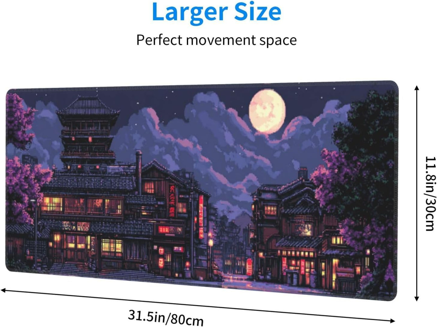 Night Mouse Pad 31.5 X 11.8 Inch Big Desk Rubber Base Stitched Edges Keyboard Pad XXL Mouse Mat for Home Game and Office
