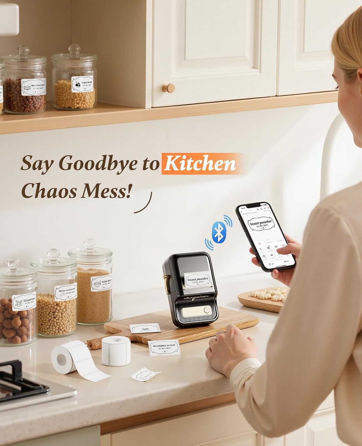 NIIMBOT B21 Label Printer,Bluetooth Thermal Label Maker,Ideal for Home Organization,Business,Ofice,50x30mm Label,230Pcs(Black)