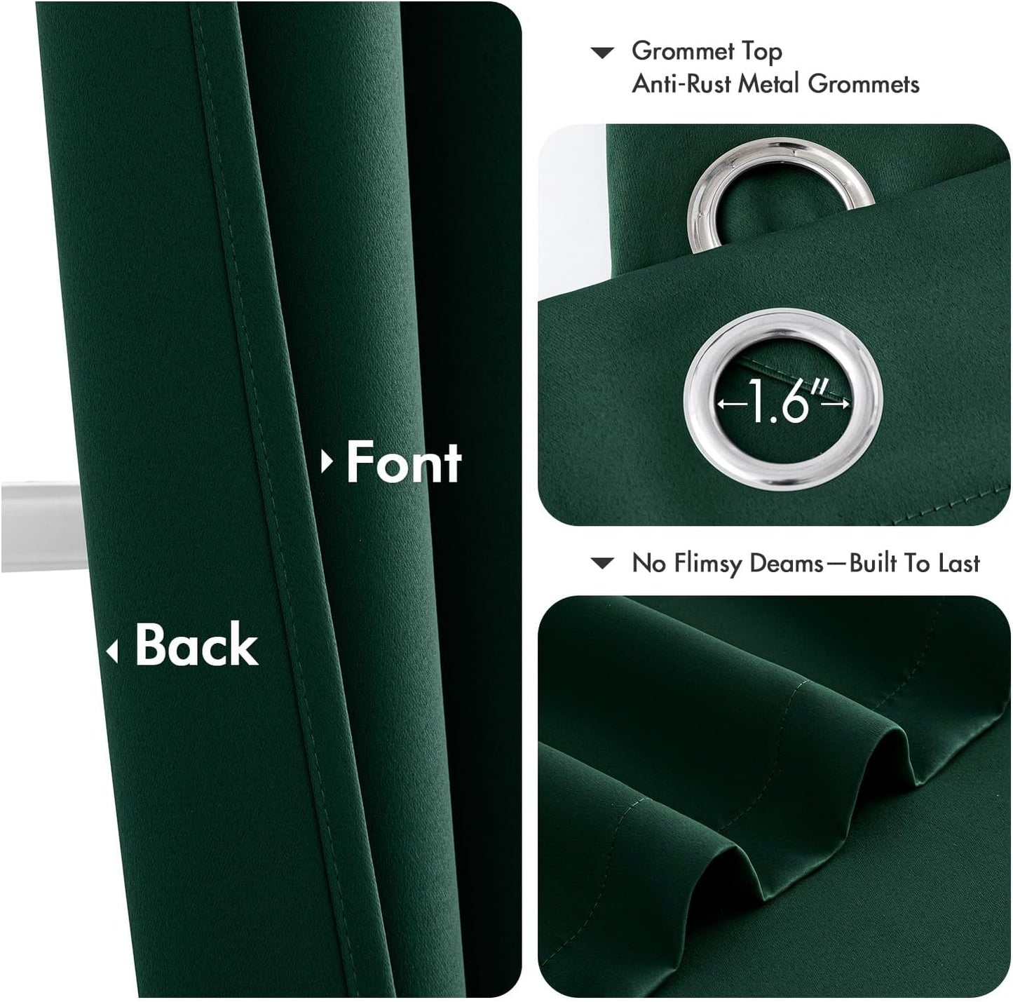 MIULEE Hunter Green Blackout Curtains for Bedroom Living Room 96 Inches Long 2 Panels, Thermal Insulated Room Darkening Drapes Solid Grommet Top Noise Reduction Emerald Green Curtains 40x96 Inch